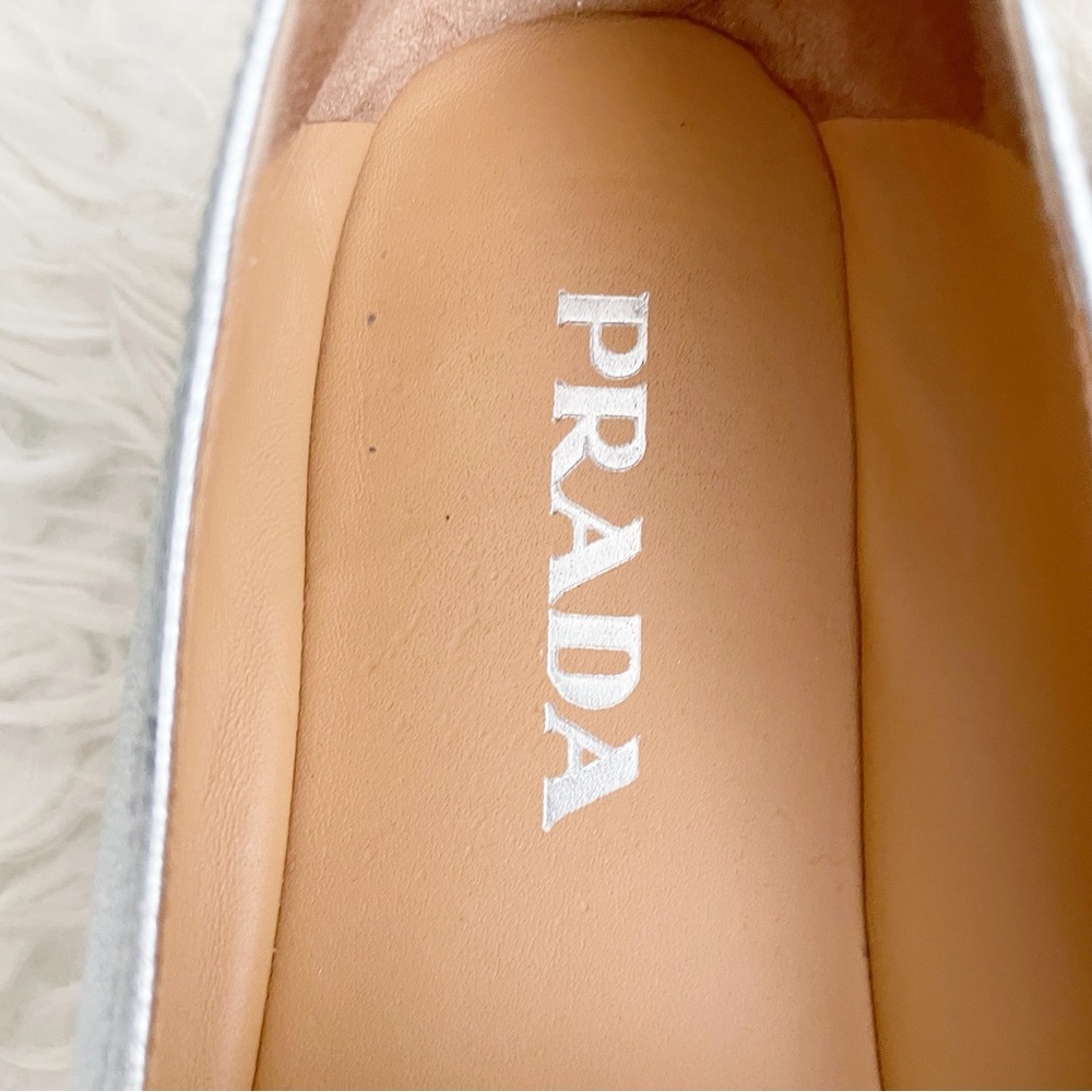 Prada Platform Open Toe Espadrille Silver Leather… - image 4